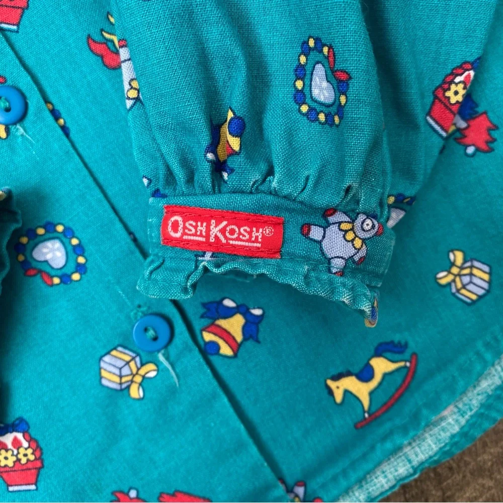 Vintage OshKosh B'Gosh Christmas Print Peter Pan Collar Button Down Shirt 5